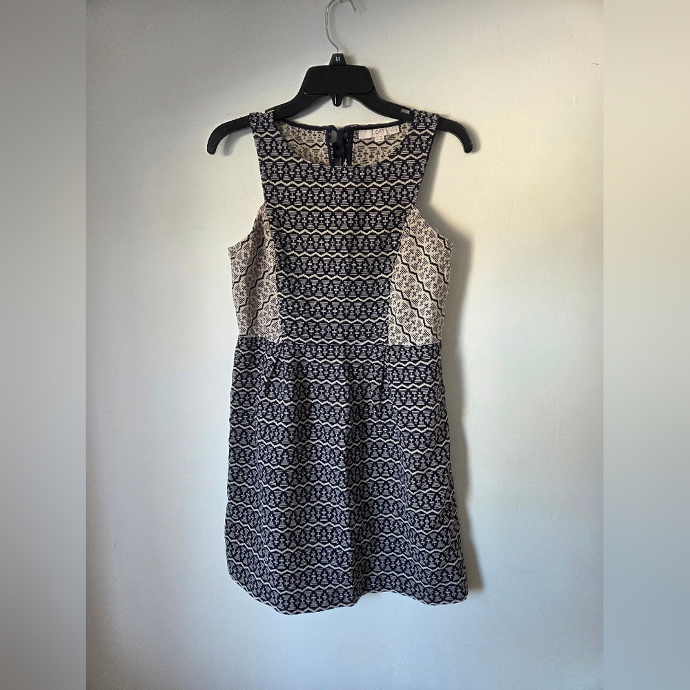 LOFT Geometric Print Sleeveless Keyhole Tie Mini Dress Size 10P